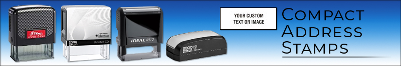 Custom Compact Address Stamps made and shipped daily. No sales tax - ever.  Satisfaction guaranteed. 